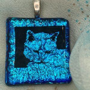 Blue Cat Dicroic glass enhancer/pendant